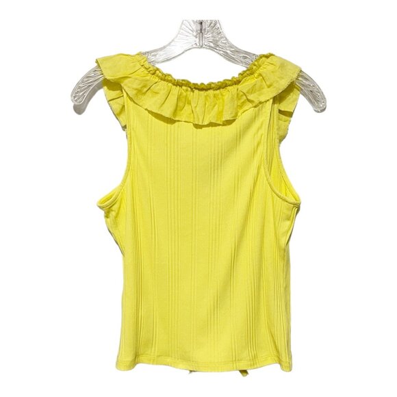Pilcro Anthropologie Medium Yellow Ruffle V Neck Tank Top - Picture 4 of 7